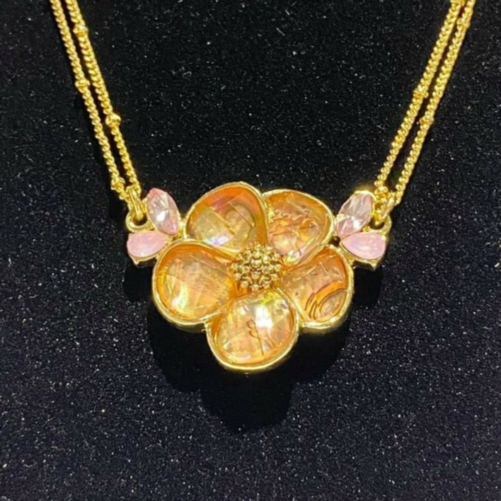 Vintage Napier Stamped Orange Flower Princess Diana Style Necklace Earrings Set
